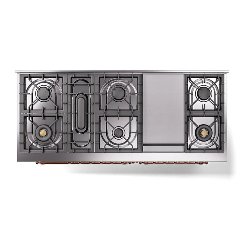ILVE Nostalgie II 60" Dual Fuel Freestanding Range in RAL Color with Copper Trim, UP60FQNMPRAP