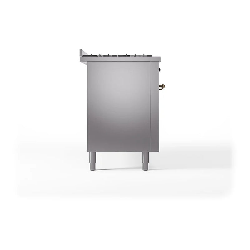 ILVE Nostalgie II 60" Dual Fuel Freestanding Range in Stainless Steel with Burnished Trim, UP60FQNMPSSBLP