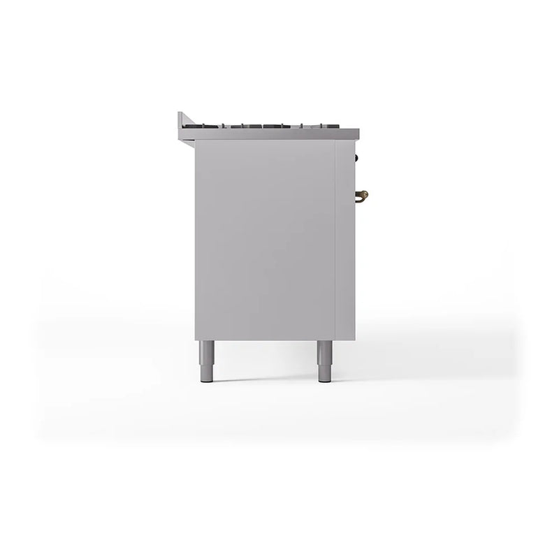 ILVE Nostalgie II 60" Dual Fuel Freestanding Range in White with Burnished Trim, UP60FQNMPWHBLP