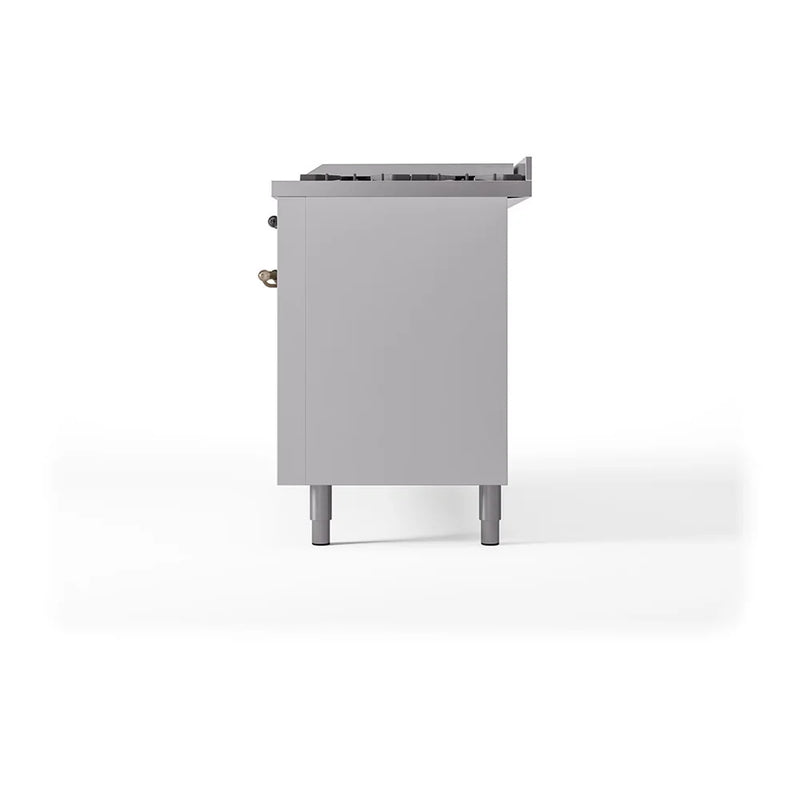 ILVE Nostalgie II 60" Dual Fuel Freestanding Range in White with Burnished Trim, UP60FQNMPWHBLP