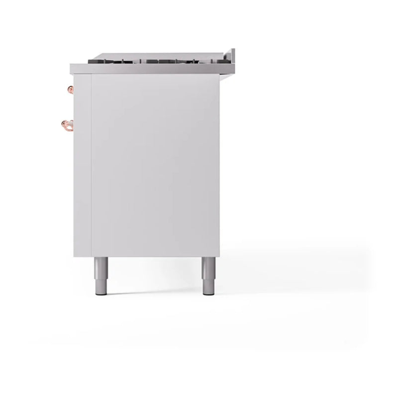 ILVE Nostalgie II 60" Dual Fuel Freestanding Range in White with Copper Trim, UP60FQNMPWHPLP