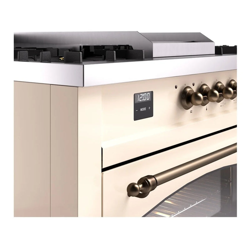 ILVE Nostalgie II 60" Dual Fuel Freestanding Range in Antique White with Burnished Trim, UP60FSNMPAWBLP