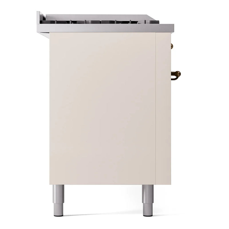 ILVE Nostalgie II 60" Dual Fuel Freestanding Range in Antique White with Burnished Trim, UP60FSNMPAWBLP