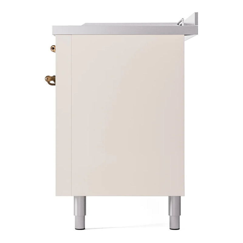 ILVE Nostalgie II 60" Dual Fuel Freestanding Range in Antique White with Burnished Trim, UP60FSNMPAWB