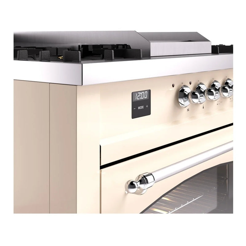 ILVE Nostalgie II 60" Dual Fuel Freestanding Range in Antique White with Chrome Trim, UP60FSNMPAWCLP