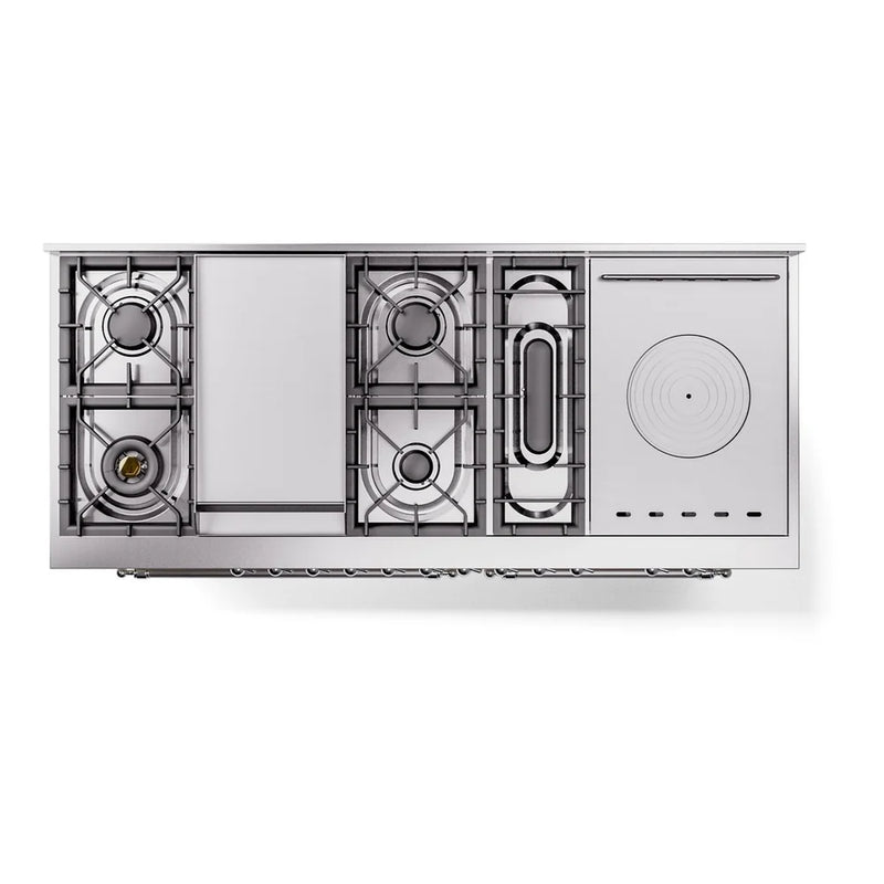 ILVE Nostalgie II 60" Dual Fuel Freestanding Range in Antique White with Chrome Trim, UP60FSNMPAWC