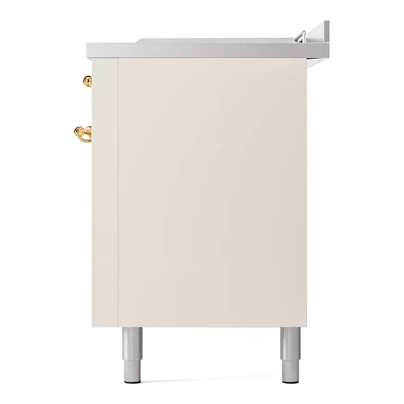 ILVE Nostalgie II 60" Dual Fuel Freestanding Range in Antique White with Brass Trim, UP60FSNMPAWGLP