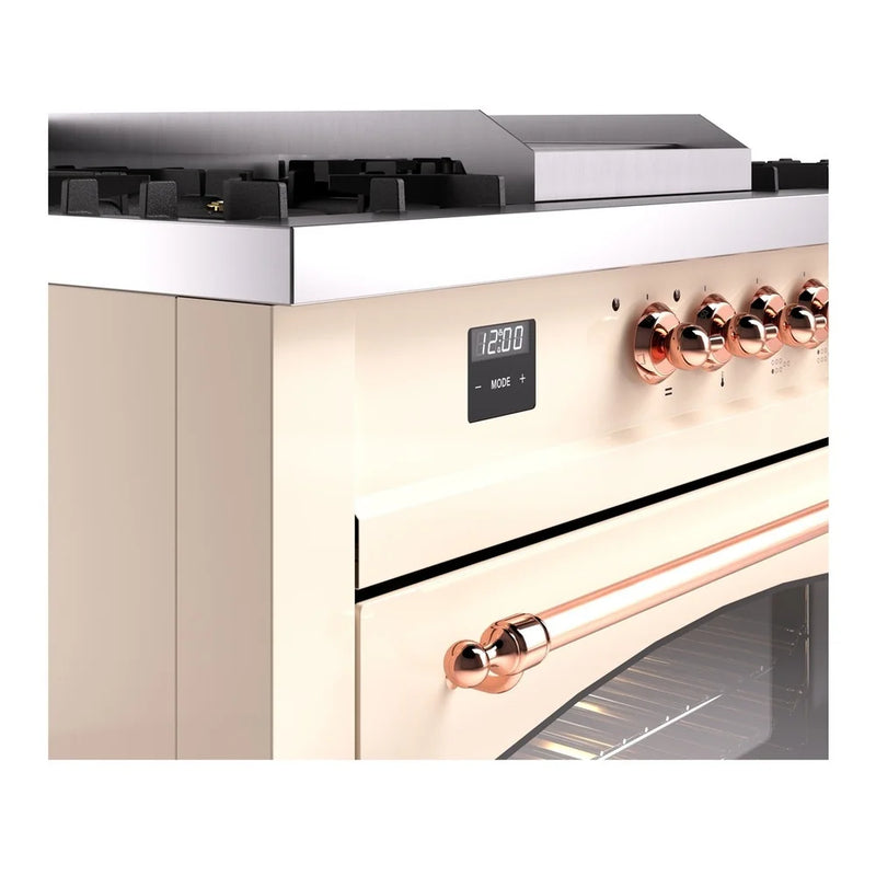 ILVE Nostalgie II 60" Dual Fuel Freestanding Range in Antique White with Copper Trim, UP60FSNMPAWPLP