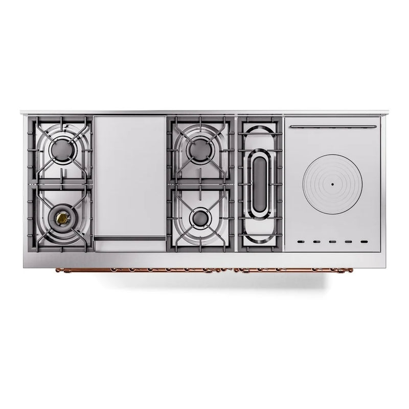 ILVE Nostalgie II 60" Dual Fuel Freestanding Range in Antique White with Copper Trim, UP60FSNMPAWPLP