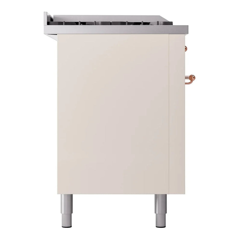 ILVE Nostalgie II 60" Dual Fuel Freestanding Range in Antique White with Copper Trim, UP60FSNMPAWPLP