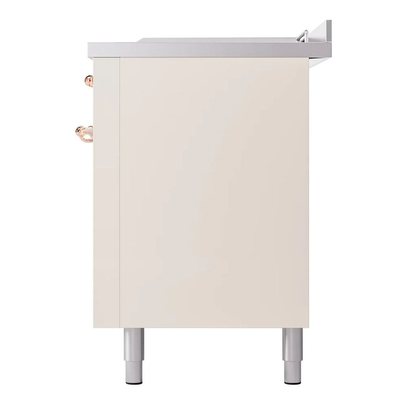 ILVE Nostalgie II 60" Dual Fuel Freestanding Range in Antique White with Copper Trim, UP60FSNMPAWPLP