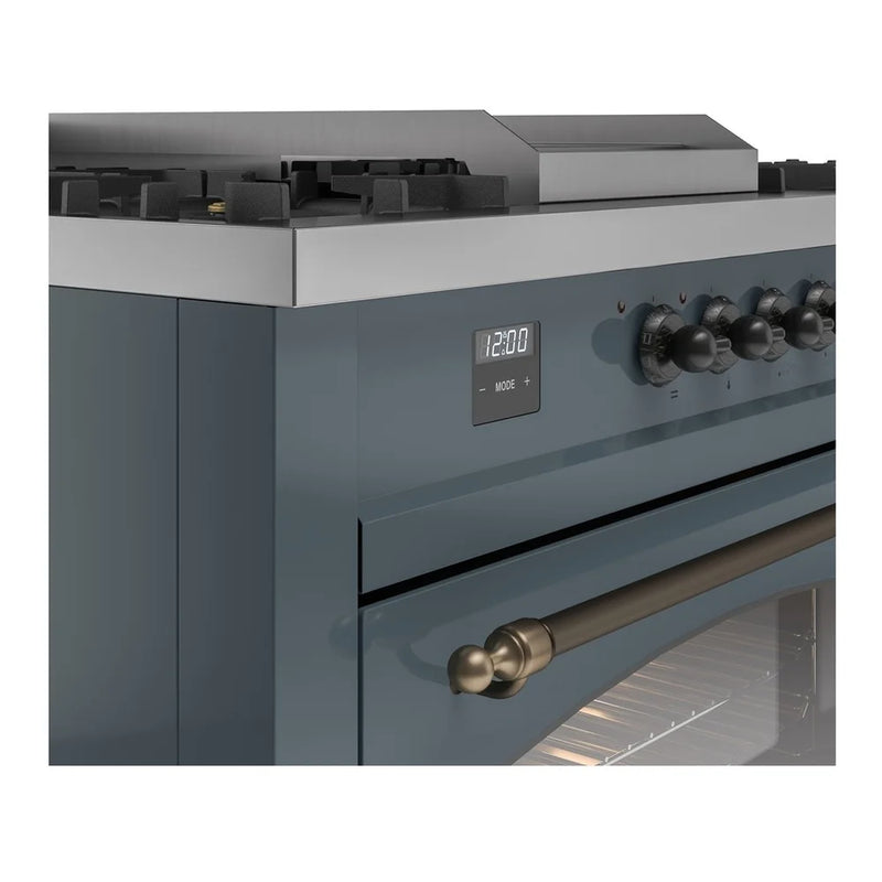 ILVE Nostalgie II 60" Dual Fuel Freestanding Range in Blue Grey with Burnished Trim, UP60FSNMPBGB