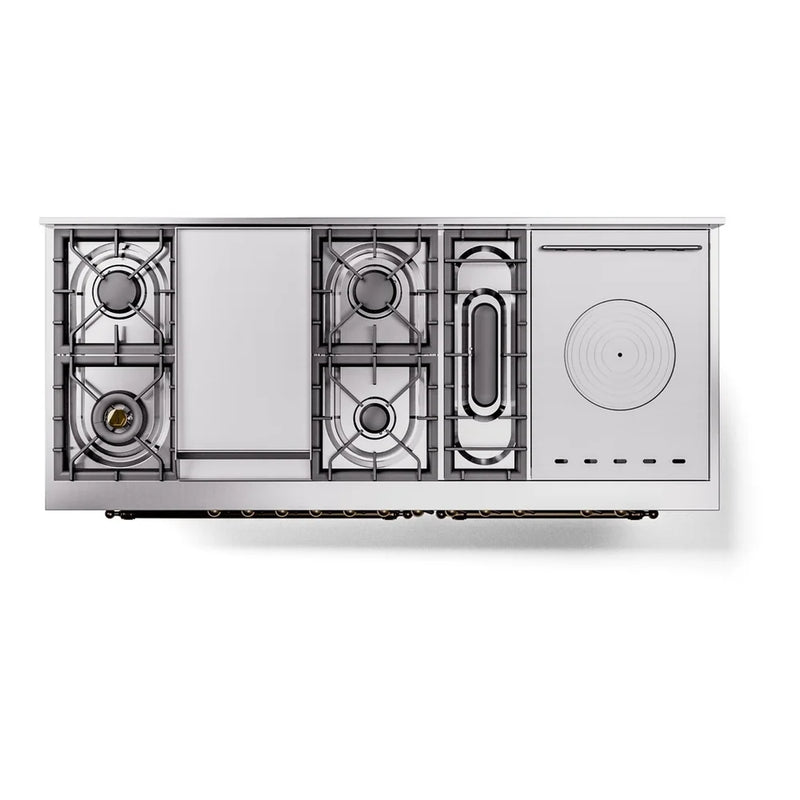 ILVE Nostalgie II 60" Dual Fuel Freestanding Range in Blue Grey with Burnished Trim, UP60FSNMPBGB