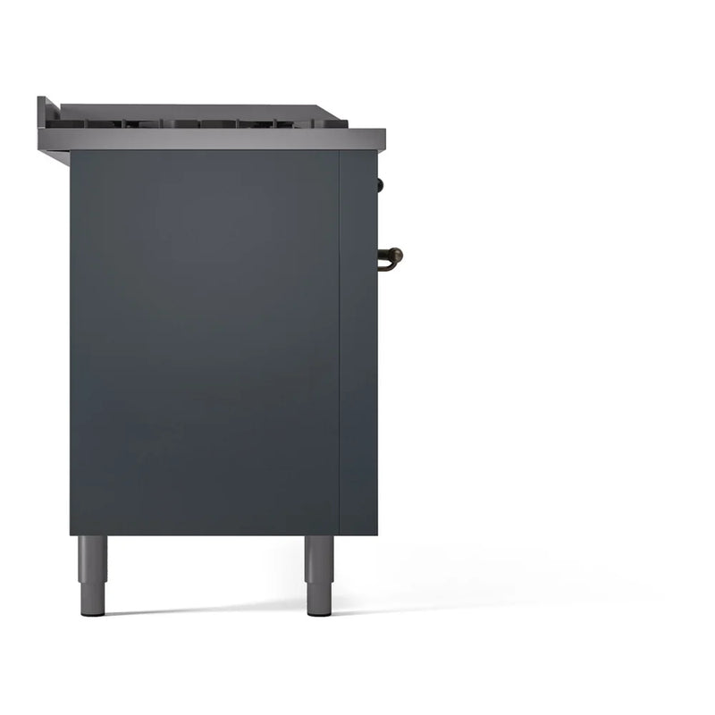 ILVE Nostalgie II 60" Dual Fuel Freestanding Range in Blue Grey with Burnished Trim, UP60FSNMPBGB