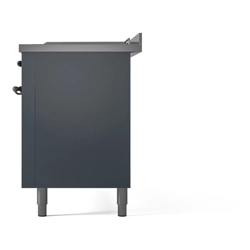 ILVE Nostalgie II 60" Dual Fuel Freestanding Range in Blue Grey with Burnished Trim, UP60FSNMPBGB
