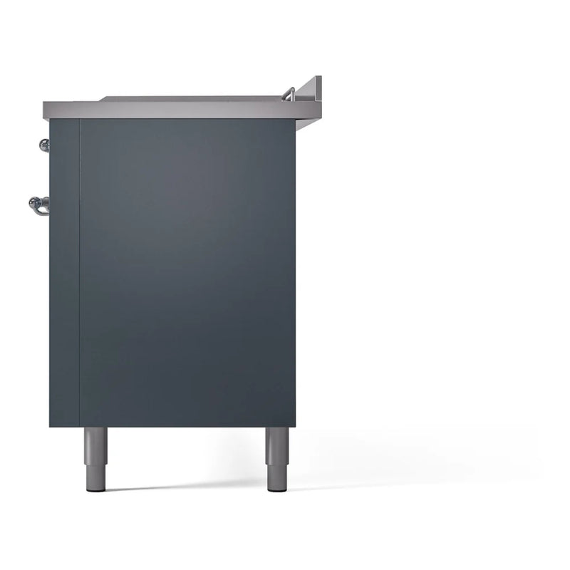 ILVE Nostalgie II 60" Dual Fuel Freestanding Range in Blue Grey with Chrome Trim, UP60FSNMPBGCLP