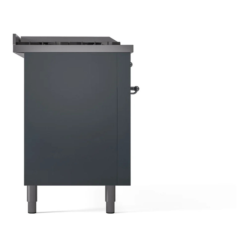 ILVE Nostalgie II 60" Dual Fuel Freestanding Range in Blue Grey with Chrome Trim, UP60FSNMPBGC