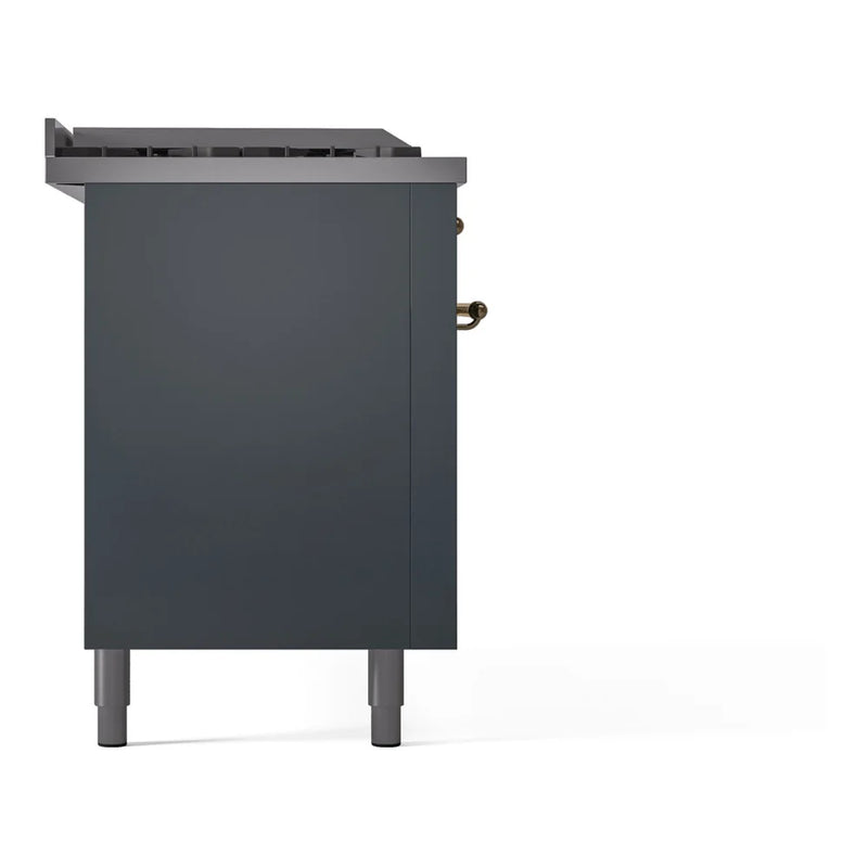 ILVE Nostalgie II 60" Dual Fuel Freestanding Range in Blue Grey with Brass Trim, UP60FSNMPBGGLP