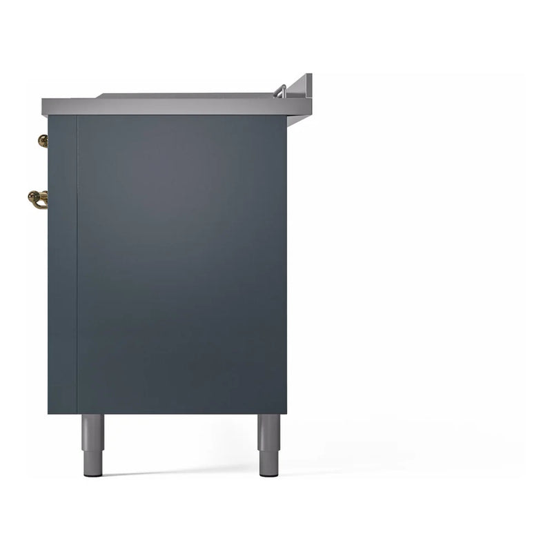 ILVE Nostalgie II 60" Dual Fuel Freestanding Range in Blue Grey with Brass Trim, UP60FSNMPBGG