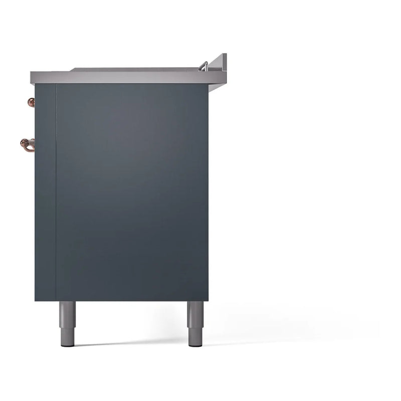 ILVE Nostalgie II 60" Dual Fuel Freestanding Range in Blue Grey with Copper Trim, UP60FSNMPBGPLP