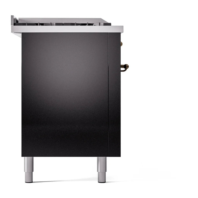 ILVE Nostalgie II 60" Dual Fuel Freestanding Range in Glossy Black with Burnished Trim, UP60FSNMPBKB