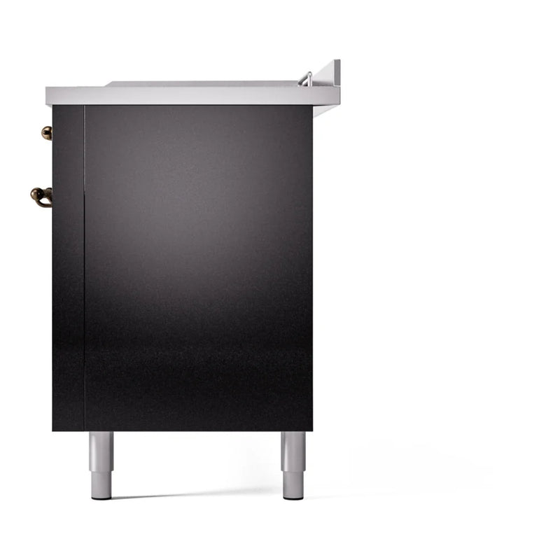 ILVE Nostalgie II 60" Dual Fuel Freestanding Range in Glossy Black with Burnished Trim, UP60FSNMPBKB
