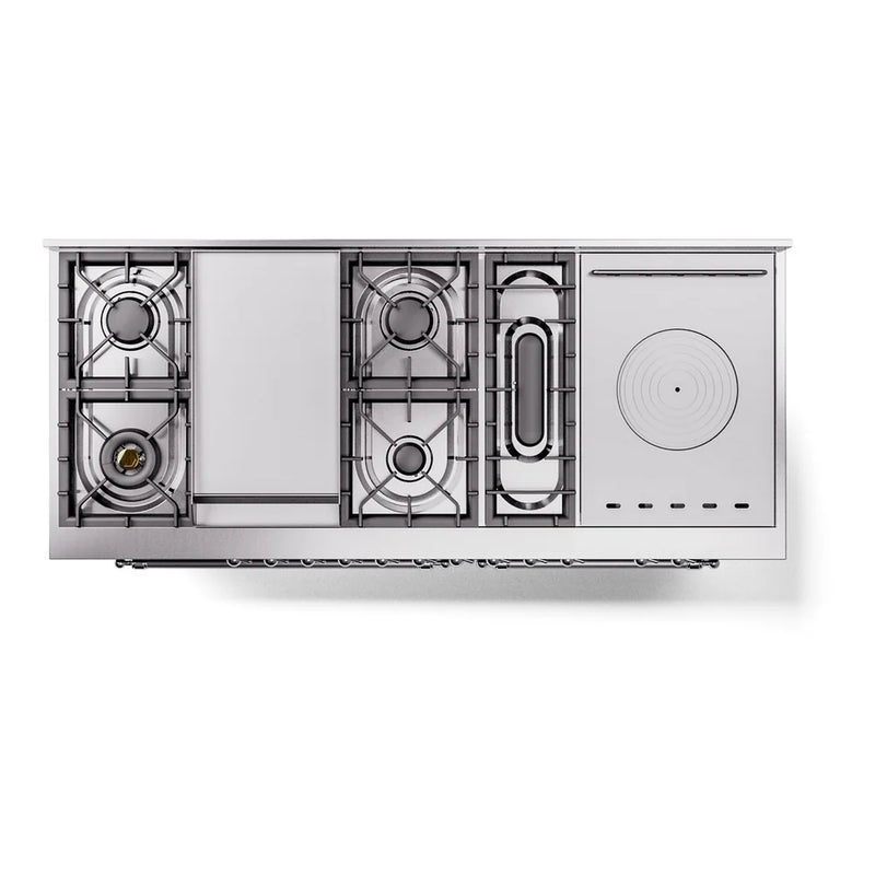 ILVE Nostalgie II 60" Dual Fuel Freestanding Range in Glossy Black with Chrome Trim, UP60FSNMPBKC