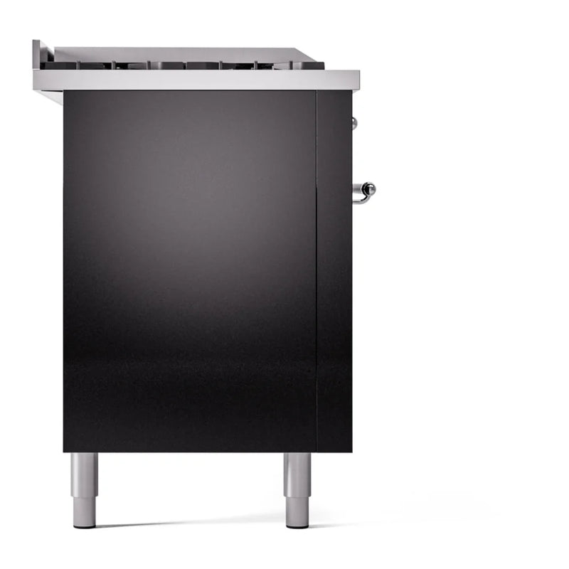 ILVE Nostalgie II 60" Dual Fuel Freestanding Range in Glossy Black with Chrome Trim, UP60FSNMPBKC