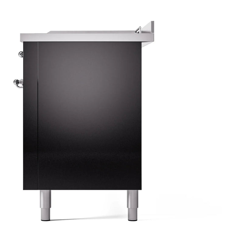 ILVE Nostalgie II 60" Dual Fuel Freestanding Range in Glossy Black with Chrome Trim, UP60FSNMPBKC