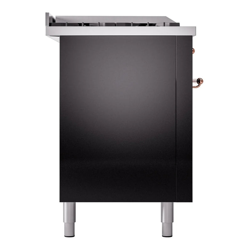 ILVE Nostalgie II 60" Dual Fuel Freestanding Range in Glossy Black with Copper Trim, UP60FSNMPBKP