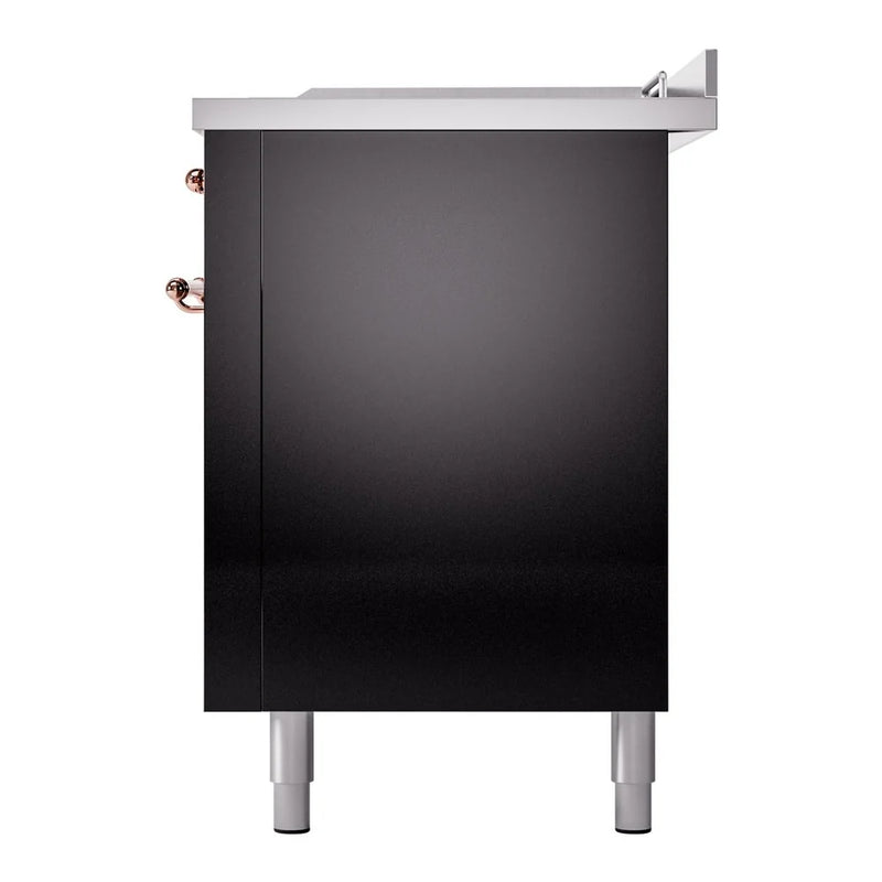 ILVE Nostalgie II 60" Dual Fuel Freestanding Range in Glossy Black with Copper Trim, UP60FSNMPBKP