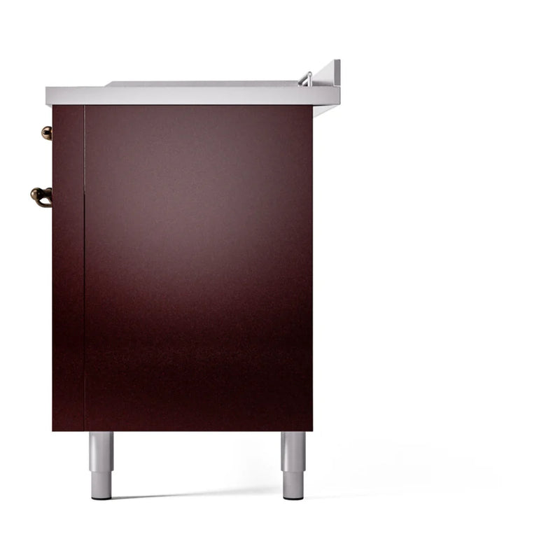 ILVE Nostalgie II 60" Dual Fuel Freestanding Range in Burgundy with Burnished Trim, UP60FSNMPBUB