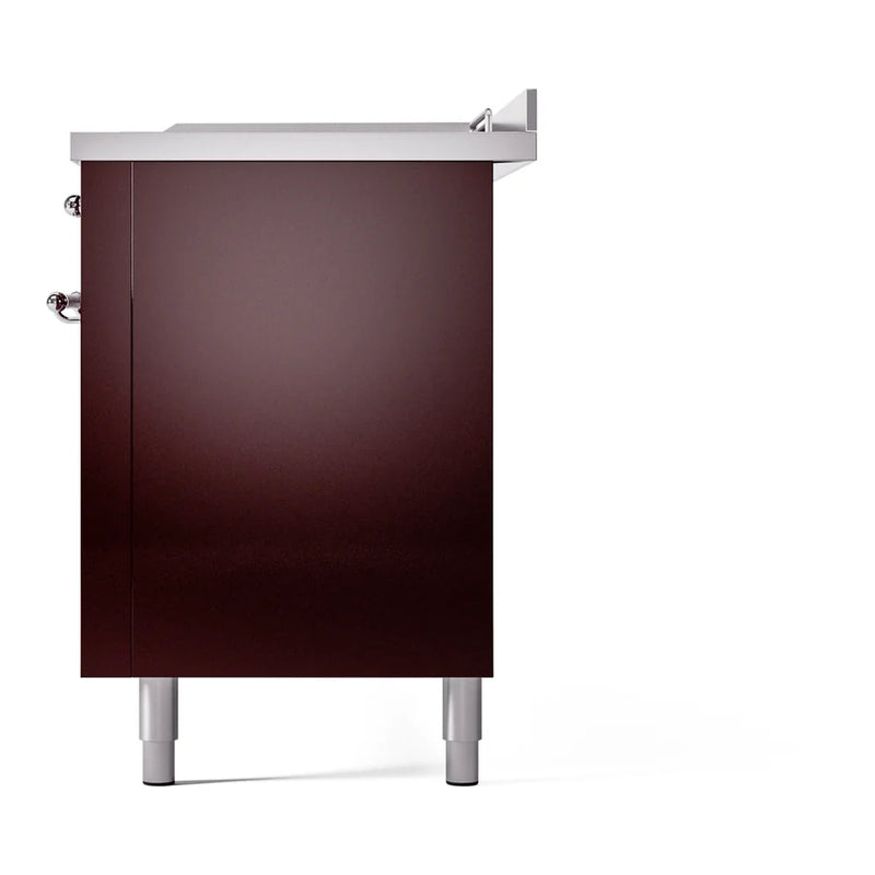 ILVE Nostalgie II 60" Dual Fuel Freestanding Range in Burgundy with Chrome Trim, UP60FSNMPBUC