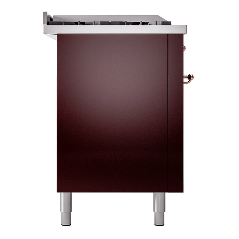 ILVE Nostalgie II 60" Dual Fuel Freestanding Range in Burgundy with Copper Trim, UP60FSNMPBUPLP