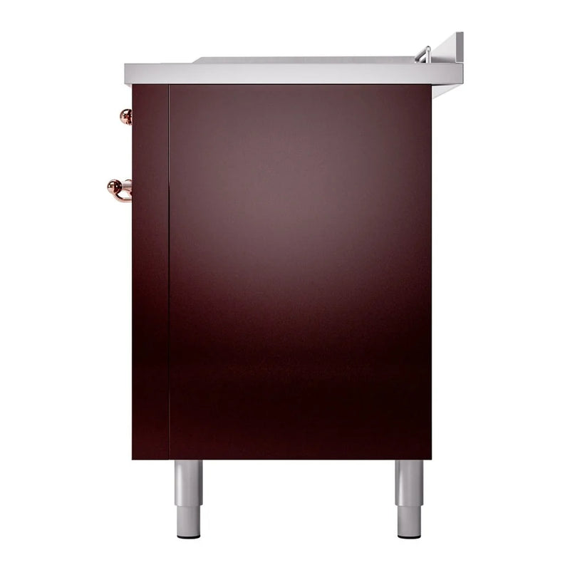ILVE Nostalgie II 60" Dual Fuel Freestanding Range in Burgundy with Copper Trim, UP60FSNMPBUPLP