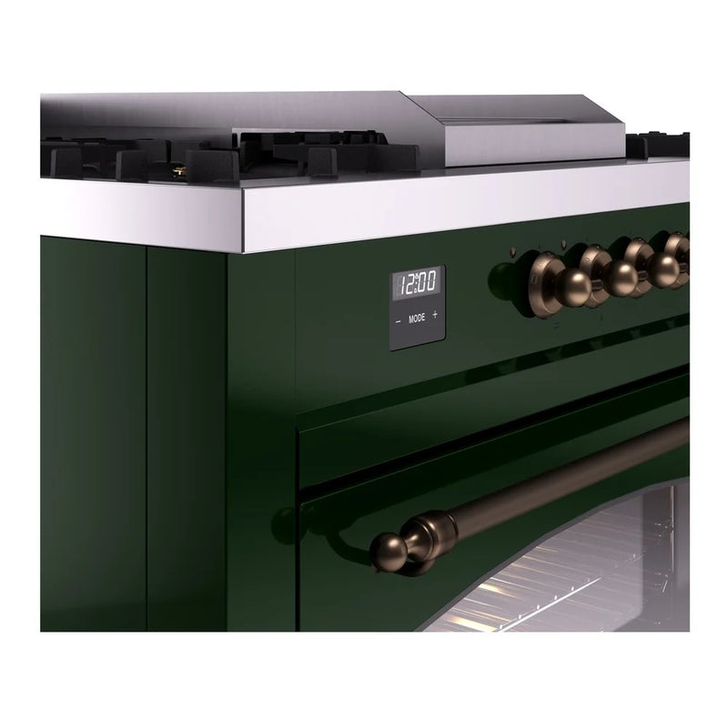 ILVE Nostalgie II 60" Dual Fuel Freestanding Range in Emerald Green with Burnished Trim, UP60FSNMPEGBLP