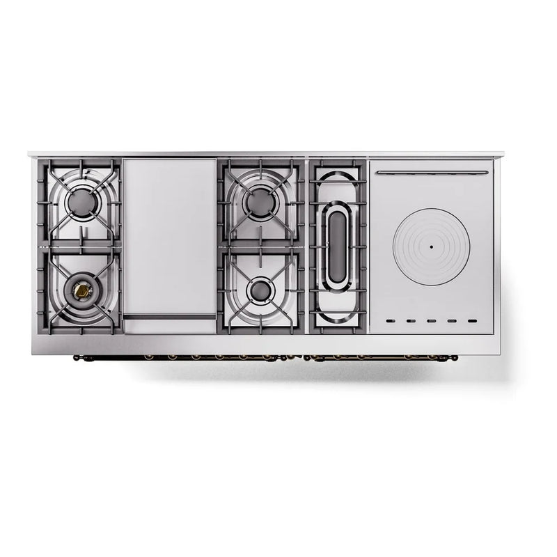 ILVE Nostalgie II 60" Dual Fuel Freestanding Range in Emerald Green with Burnished Trim, UP60FSNMPEGBLP