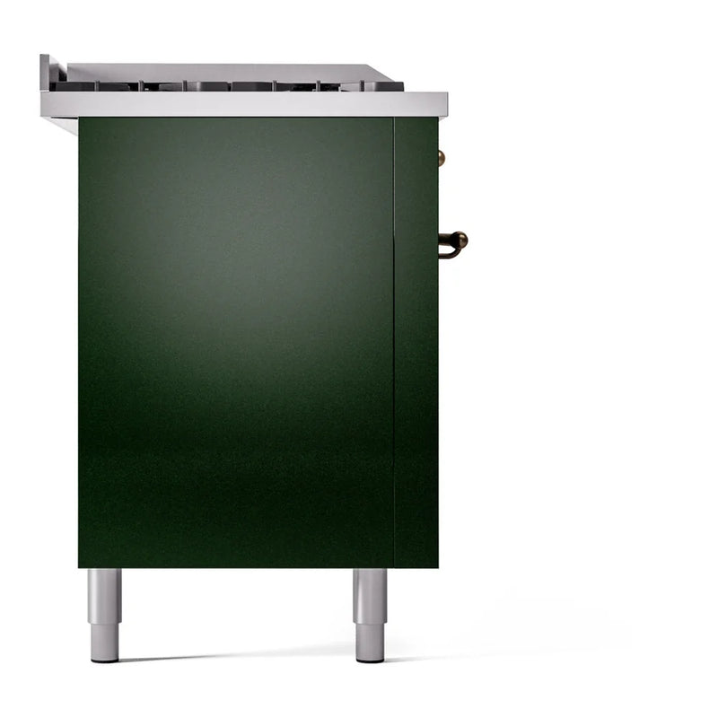 ILVE Nostalgie II 60" Dual Fuel Freestanding Range in Emerald Green with Burnished Trim, UP60FSNMPEGBLP