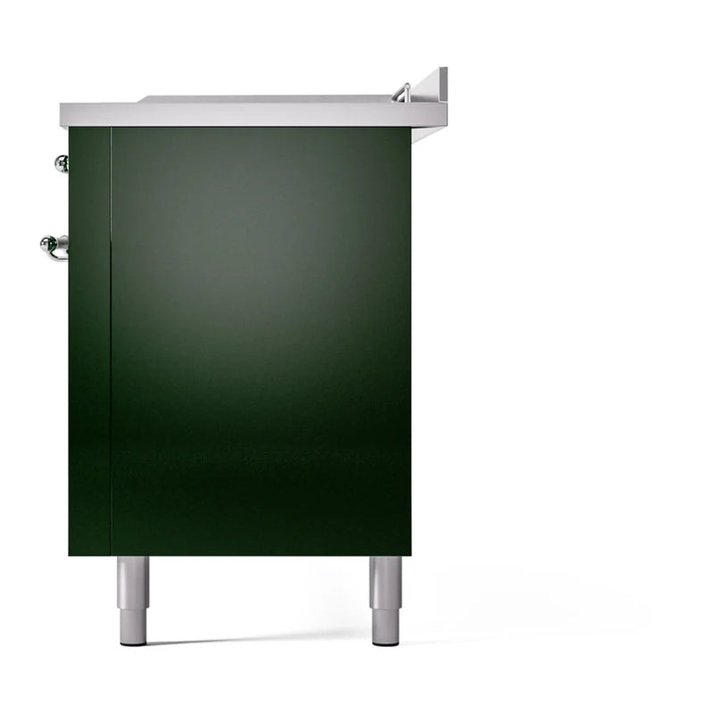 ILVE Nostalgie II 60 Inch UP60FSNMPEGC Freestanding Dual Fuel Range with 7 Sealed Burners, Griddle, French Top, in Emerald Green with Chrome Trim