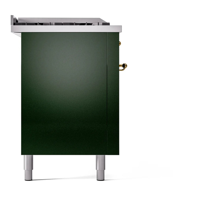 ILVE Nostalgie II 60" Dual Fuel Freestanding Range in Emerald Green with Brass Trim, UP60FSNMPEGGLP