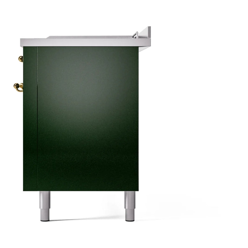 ILVE Nostalgie II 60" Dual Fuel Freestanding Range in Emerald Green with Brass Trim, UP60FSNMPEGGLP