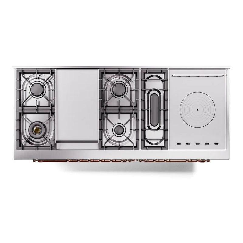 ILVE Nostalgie II 60" Dual Fuel Freestanding Range in Emerald Green with Copper Trim, UP60FSNMPEGPLP