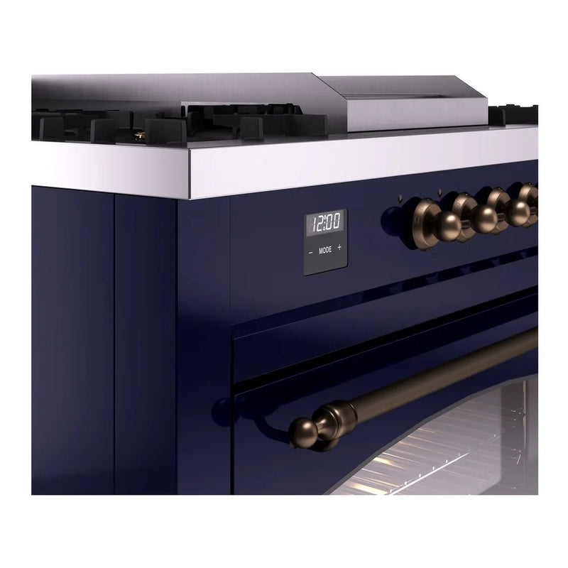 ILVE Nostalgie II 60" Dual Fuel Freestanding Range in Midnight Blue with Burnished Trim, UP60FSNMPMBBLP