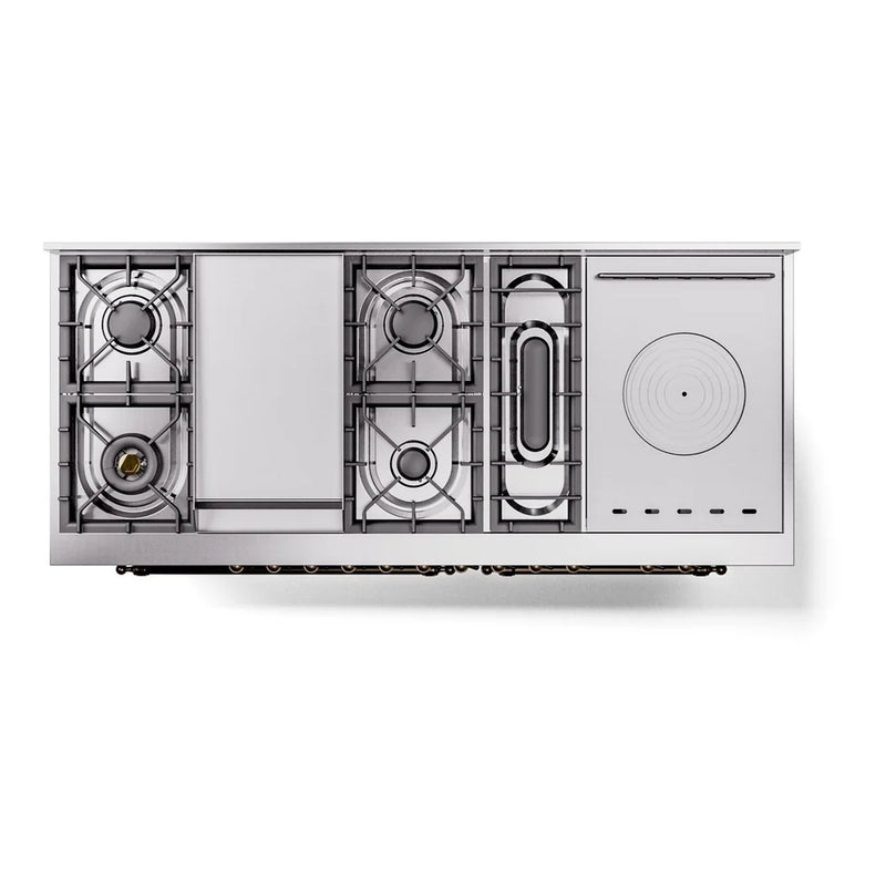 ILVE Nostalgie II 60" Dual Fuel Freestanding Range in Midnight Blue with Burnished Trim, UP60FSNMPMBB