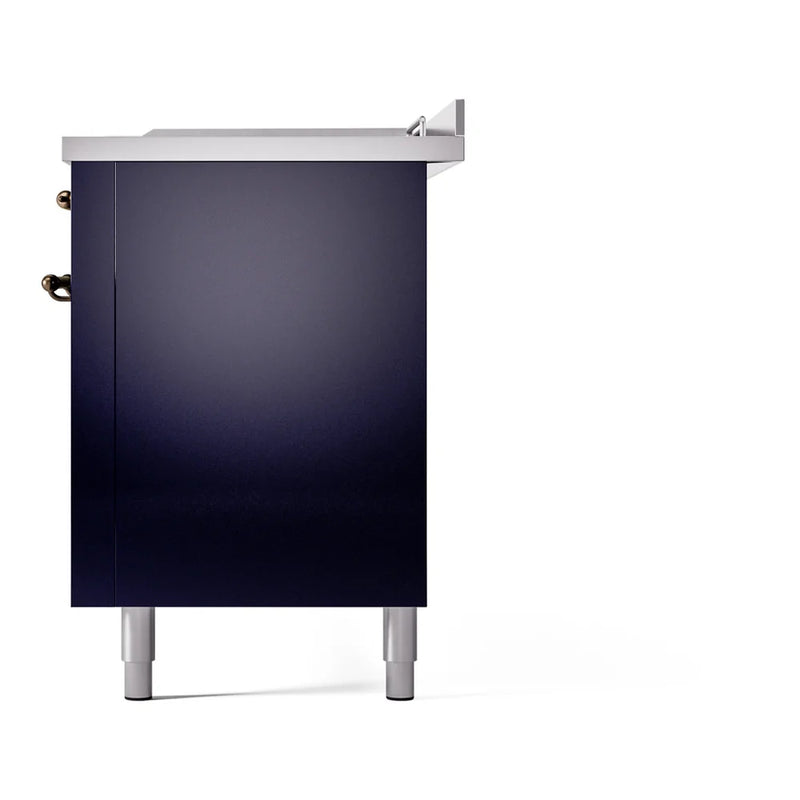 ILVE Nostalgie II 60" Dual Fuel Freestanding Range in Midnight Blue with Burnished Trim, UP60FSNMPMBB