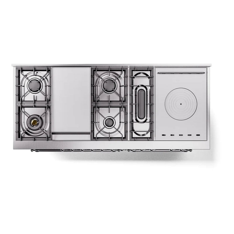 ILVE Nostalgie II 60" Dual Fuel Freestanding Range in Midnight Blue with Chrome Trim, UP60FSNMPMBCLP
