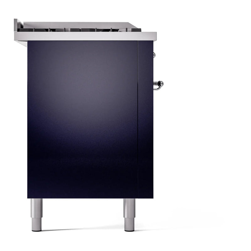 ILVE Nostalgie II 60" Dual Fuel Freestanding Range in Midnight Blue with Chrome Trim, UP60FSNMPMBCLP