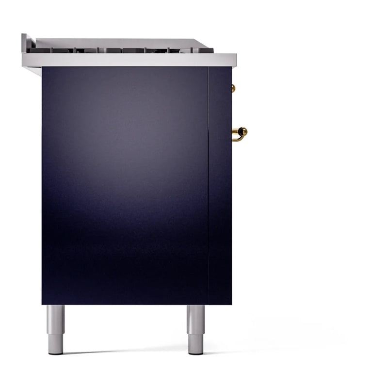 ILVE Nostalgie II 60" Dual Fuel Freestanding Range in Midnight Blue with Brass Trim, UP60FSNMPMBGLP