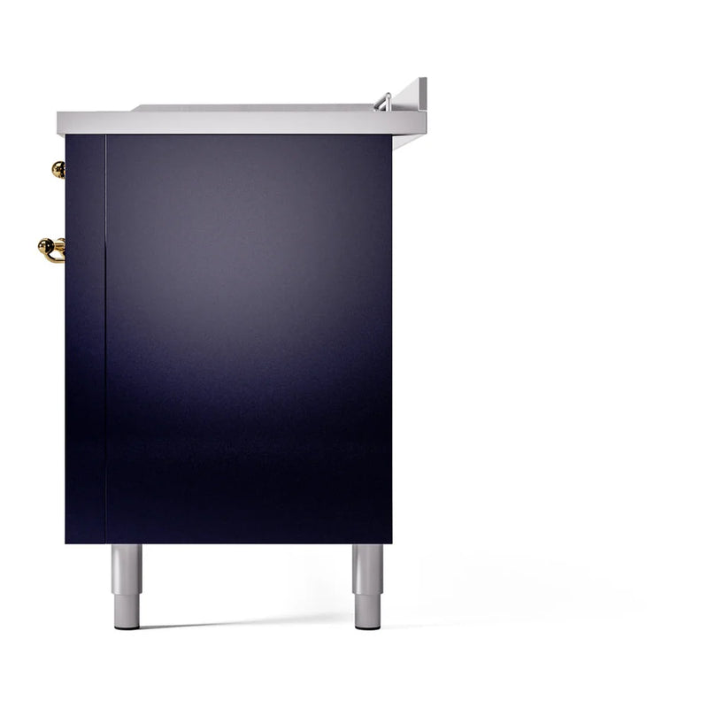 ILVE Nostalgie II 60" Dual Fuel Freestanding Range in Midnight Blue with Brass Trim, UP60FSNMPMBGLP