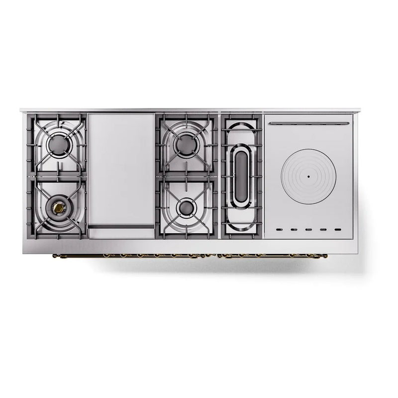 ILVE Nostalgie II 60" Dual Fuel Freestanding Range in Midnight Blue with Brass Trim, UP60FSNMPMBG